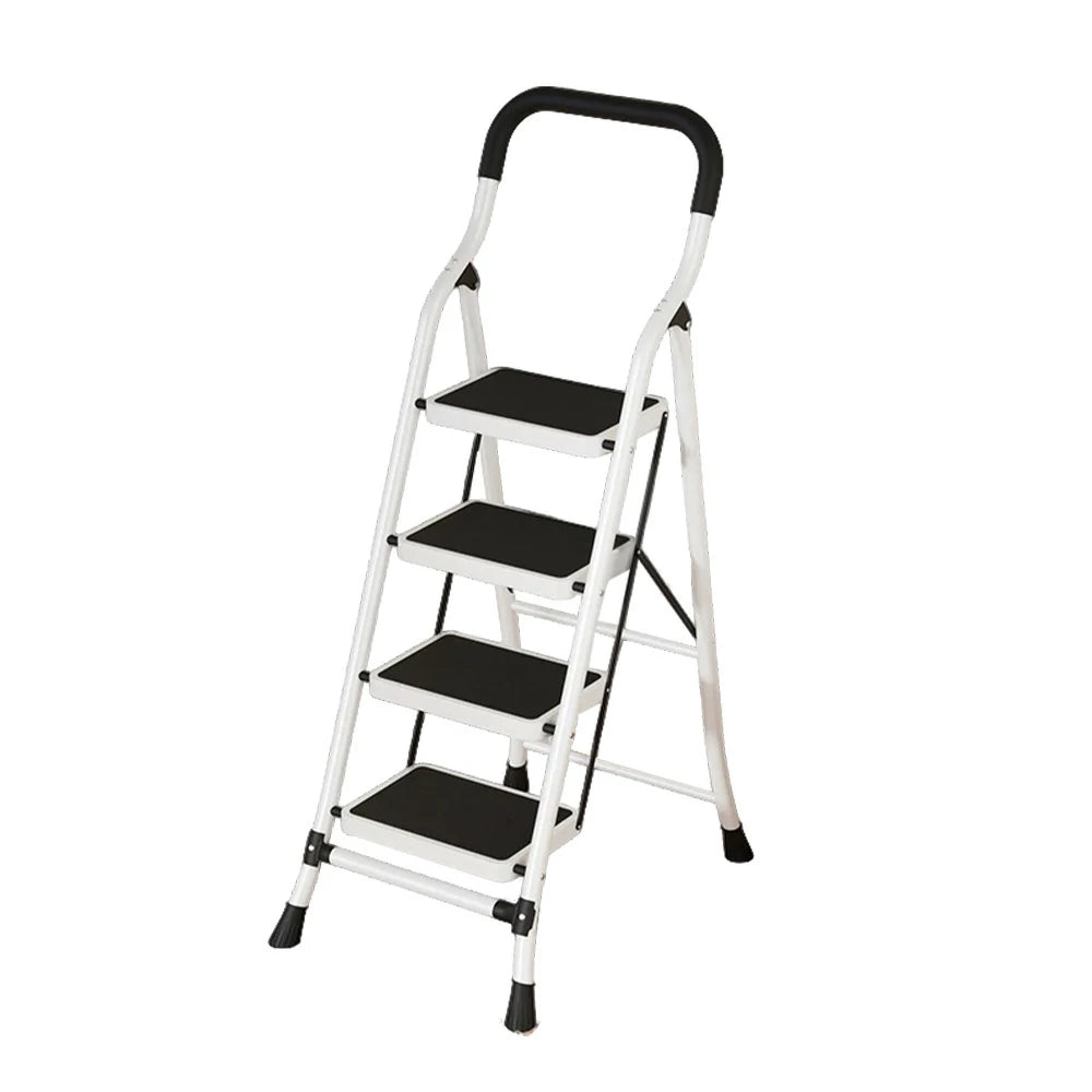GROVIA 4/5/6-Step Carbon Steel Slim Folding Ladder - 7cm Thick, 26cm Non-Slip Pedal, Stable Anti-Slip Feet - White