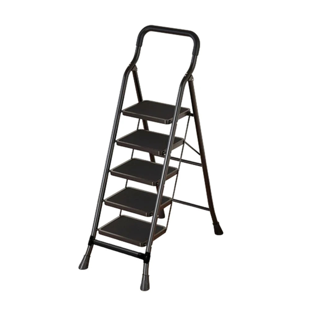GROVIA 4/5/6-Step Carbon Steel Folding Ladder - 7cm Slim Design, 26cm Wide Non-Slip Pedal, Anti-Slip Feet - Black