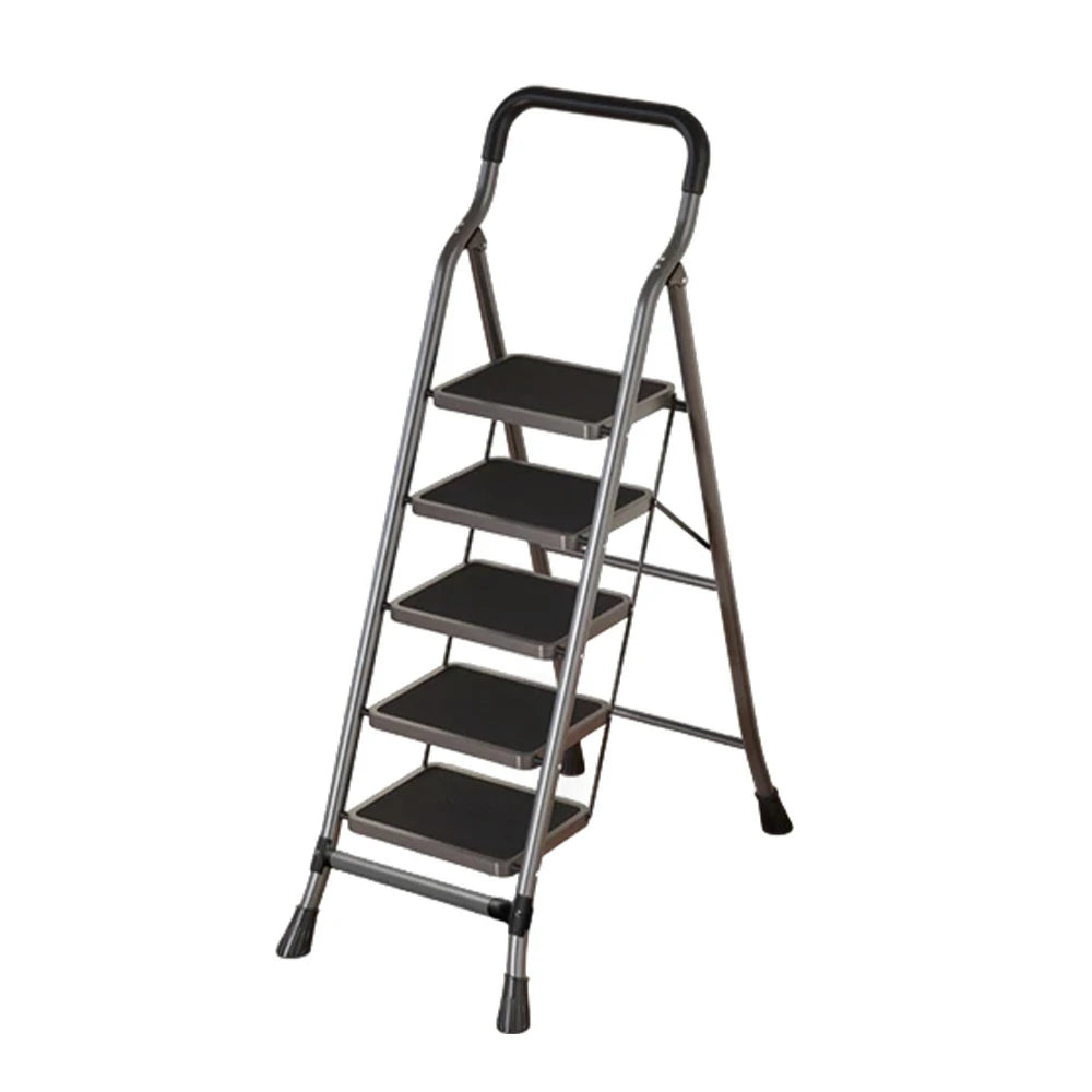 GROVIA 4/5/6-Step Carbon Steel Folding Ladder - 7cm Slim Design, 26cm Wide Non-Slip Pedal, Anti-Slip Feet - Gray