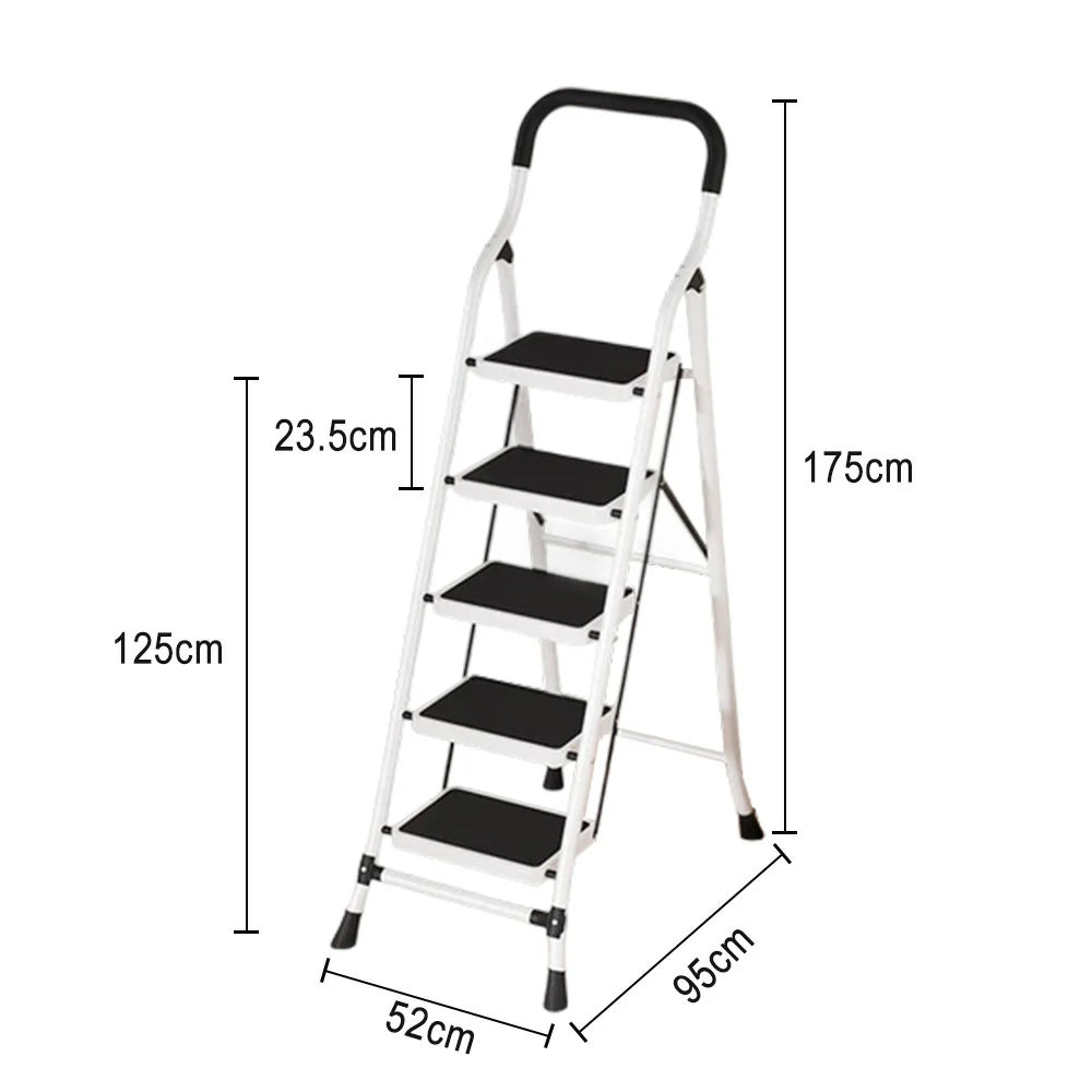 GROVIA 4/5/6-Step Carbon Steel Slim Folding Ladder - 7cm Thick, 26cm Non-Slip Pedal, Stable Anti-Slip Feet - White