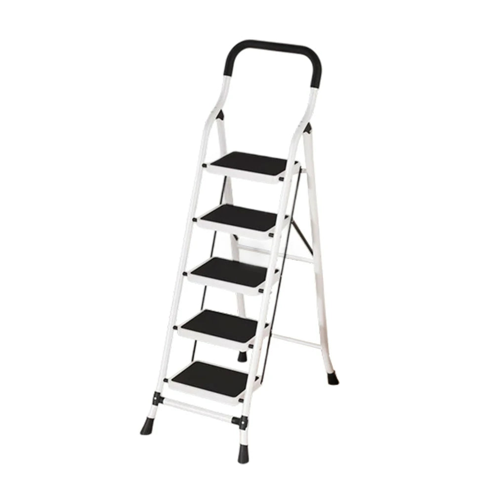 GROVIA 4/5/6-Step Carbon Steel Slim Folding Ladder - 7cm Thick, 26cm Non-Slip Pedal, Stable Anti-Slip Feet - White