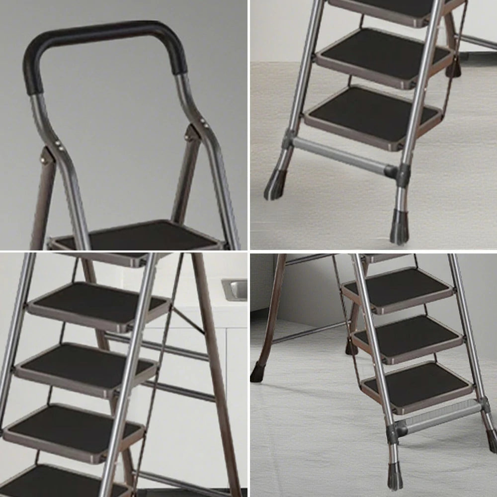 GROVIA 4/5/6-Step Carbon Steel Folding Ladder - 7cm Slim Design, 26cm Wide Non-Slip Pedal, Anti-Slip Feet - Gray