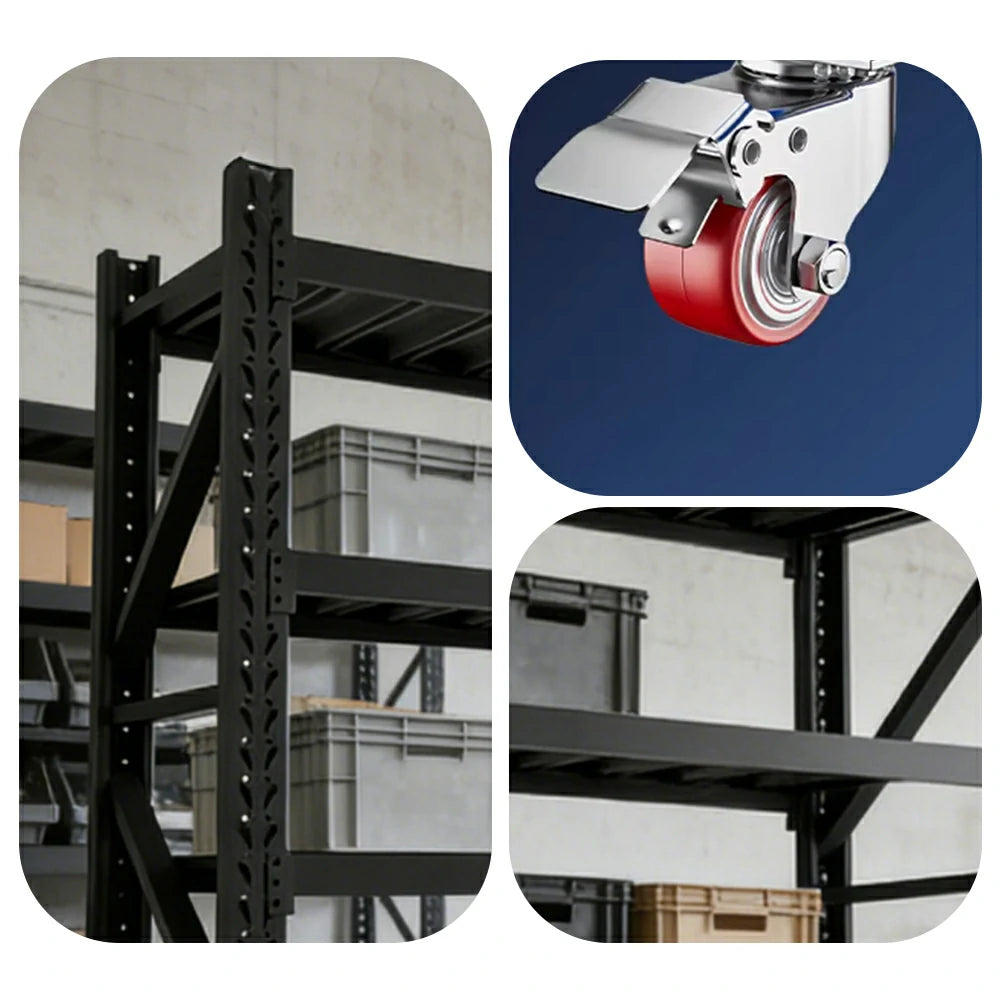 GROVIA 4-Tier 100/120cm Storage Shelving Rack, Screw-Free Steel Frame, Swivel Castors with Brakes, Stable Design - Black