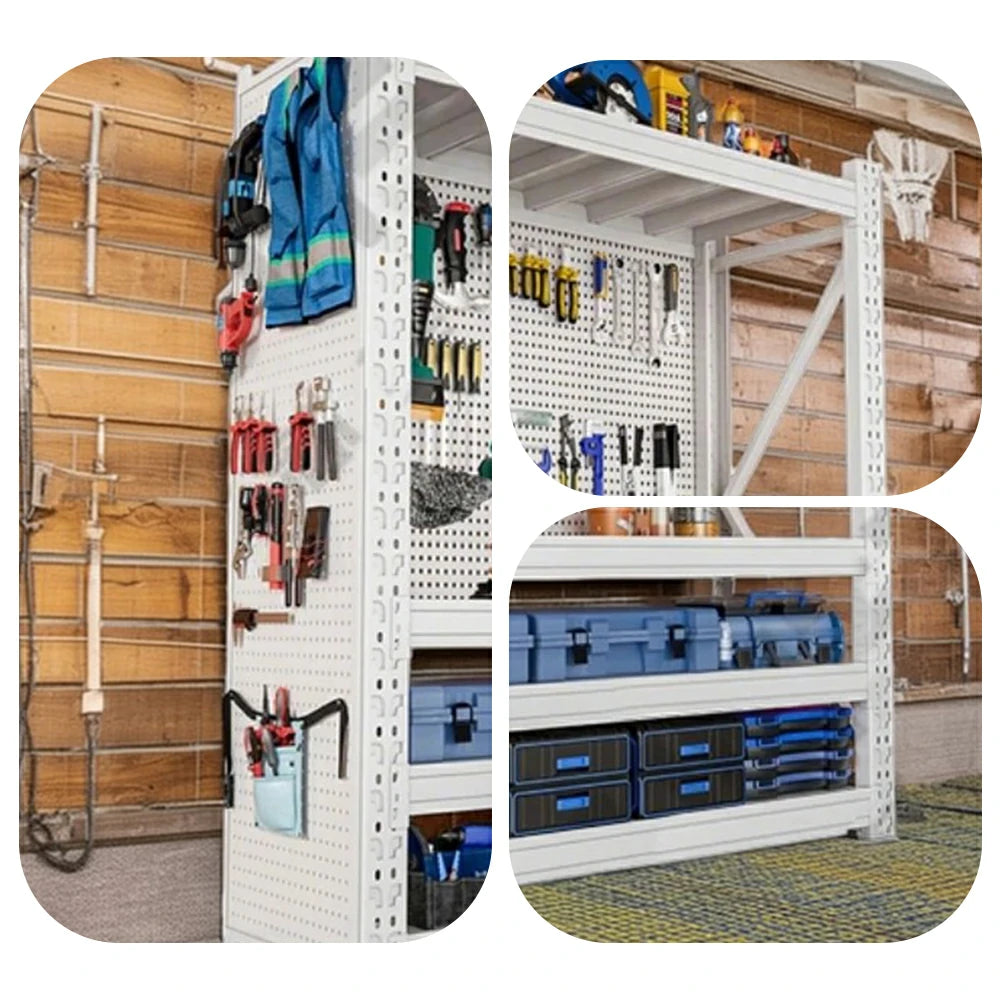 GROVIA 4-Tier 80/100cm Pegboard Tool Storage Rack, Heavy-Duty Single Shelf Design, Cold-Rolled Steel Frame, Floor-Fix Base Stability - White
