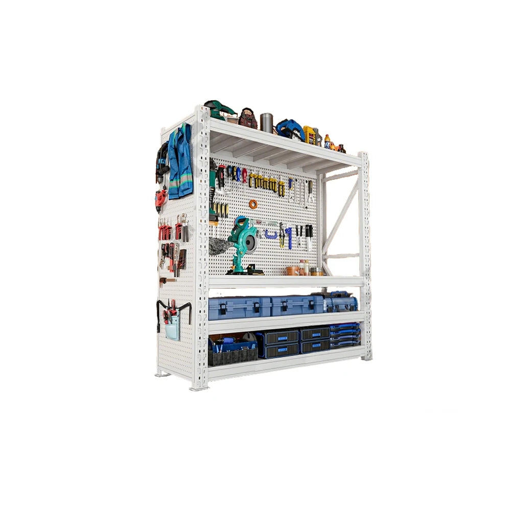 GROVIA 4-Tier 80/100cm Pegboard Tool Storage Rack, Heavy-Duty Single Shelf Design, Cold-Rolled Steel Frame, Floor-Fix Base Stability - White