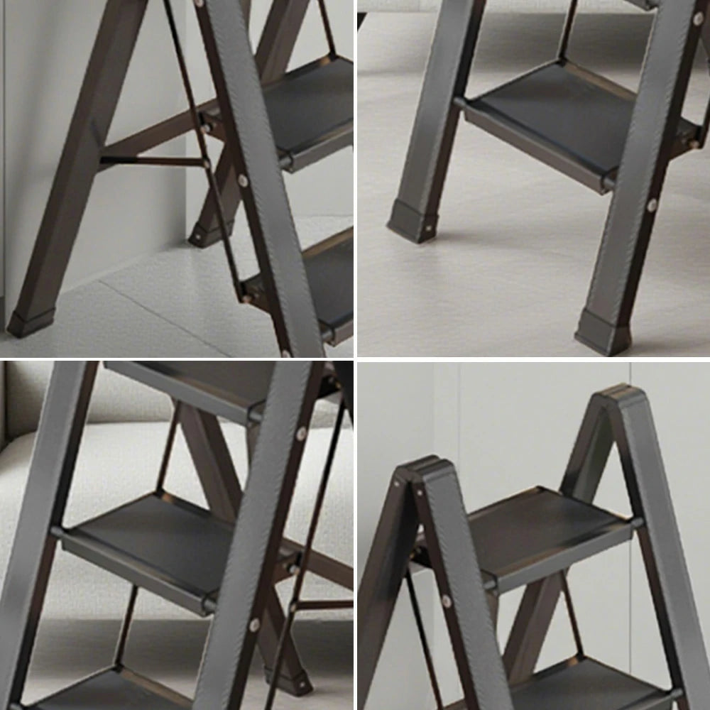 GROVIA 3 Step Aluminium Folding Ladder - 28cm Wide Pedals, 150kg Capacity, Folded Size 4.5cm, Anti-Slip Base - Black