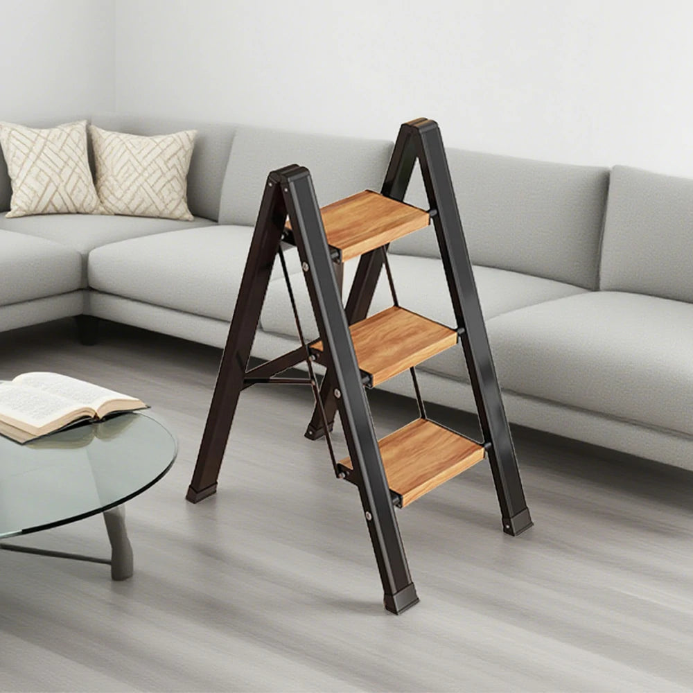 GROVIA 3/4 Step Aluminium Folding Ladder - 28cm Wide Pedals, 150kg Capacity, Folded Size 4.5cm, Anti-Slip Base