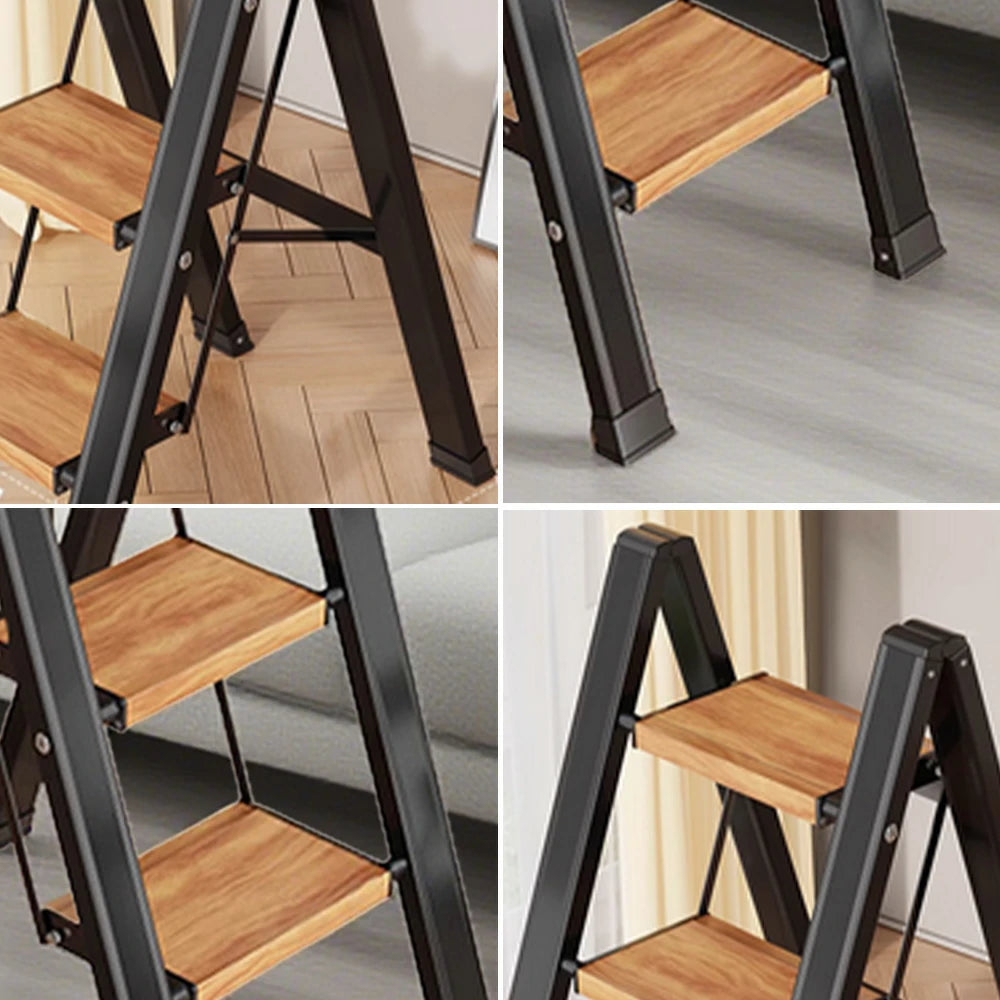 GROVIA 3/4 Step Aluminium Folding Ladder - 28cm Wide Pedals, 150kg Capacity, Folded Size 4.5cm, Anti-Slip Base