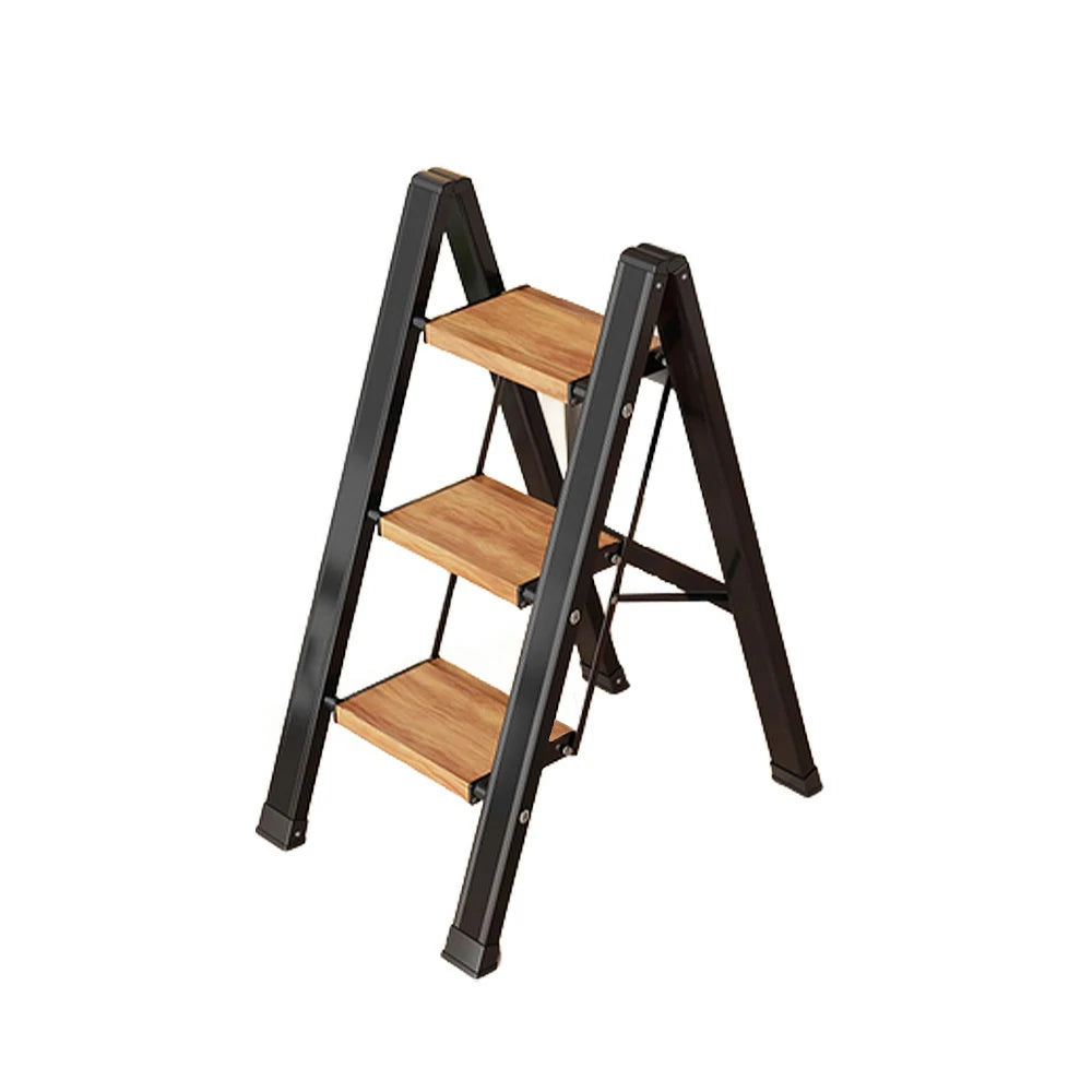 GROVIA 3/4 Step Aluminium Folding Ladder - 28cm Wide Pedals, 150kg Capacity, Folded Size 4.5cm, Anti-Slip Base