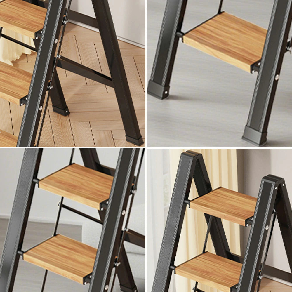 GROVIA 3/4 Step Aluminium Folding Ladder - 28cm Wide Pedals, 150kg Capacity, Folded Size 4.5cm, Anti-Slip Base