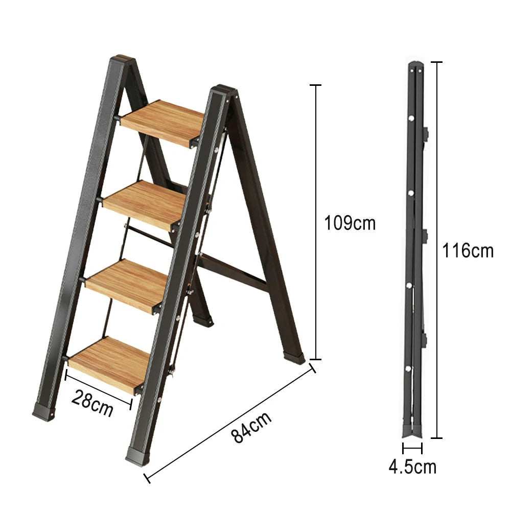 GROVIA 3/4 Step Aluminium Folding Ladder - 28cm Wide Pedals, 150kg Capacity, Folded Size 4.5cm, Anti-Slip Base