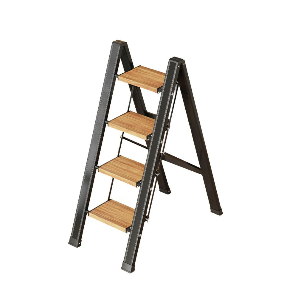 GROVIA 3/4 Step Aluminium Folding Ladder - 28cm Wide Pedals, 150kg Capacity, Folded Size 4.5cm, Anti-Slip Base
