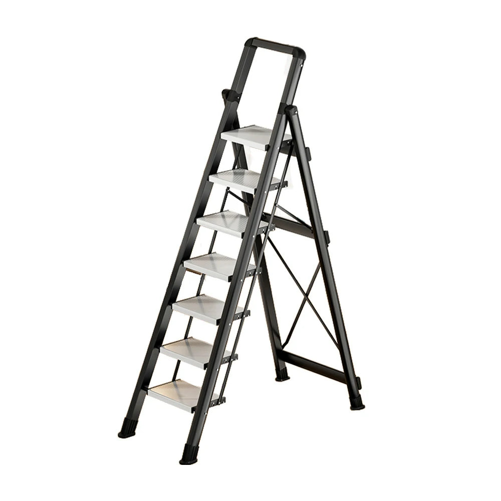 GROVIA 7/8/9 Step Carbon Steel Folding Ladder - 150kg Capacity, Foldable to 5cm, Anti-Slip Base - Black