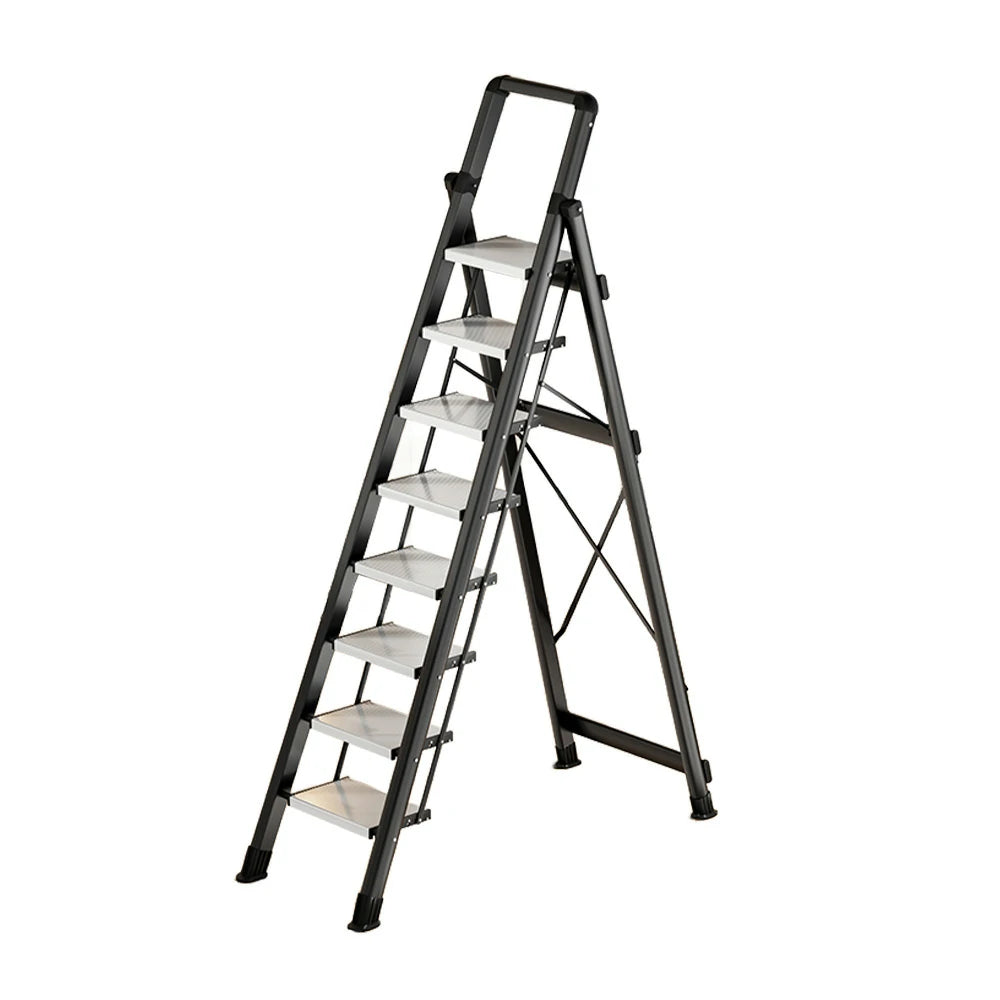 GROVIA 7/8/9 Step Carbon Steel Folding Ladder - 150kg Capacity, Foldable to 5cm, Anti-Slip Base - Black