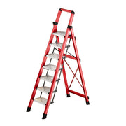 GROVIA 7/8/9 Step Carbon Steel Folding Ladder - 150kg Capacity, Foldable to 5cm, Anti-Slip Base - Red