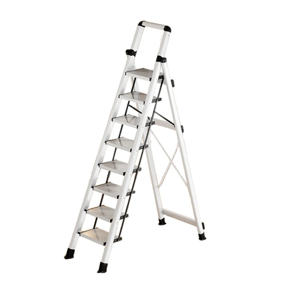 GROVIA 7/8/9 Step Carbon Steel Folding Ladder - 150kg Capacity, Foldable to 5cm, Anti-Slip Base - White