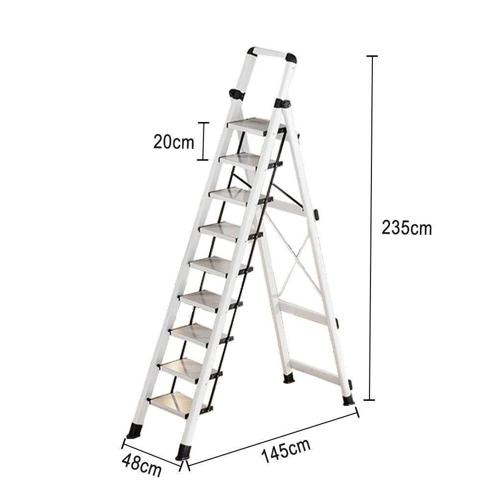 GROVIA 7/8/9 Step Carbon Steel Folding Ladder - 150kg Capacity, Foldable to 5cm, Anti-Slip Base - White