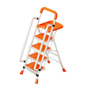 GROVIA 4/5/6 Step Carbon Steel Folding Handrail Ladder - Tool Tray, 26cm Wide Pedals, Foldable to 10cm, Anti-Slip Feet - Orange