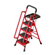 GROVIA 4/5/6 Step Carbon Steel Folding Handrail Ladder - Tool Tray, 26cm Wide Pedals, Foldable to 10cm, Anti-Slip Feet - Red