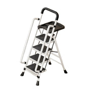 GROVIA 4/5/6 Step Carbon Steel Folding Handrail Ladder - Tool Tray, 26cm Wide Pedals, Foldable to 10cm, Anti-Slip Feet - White