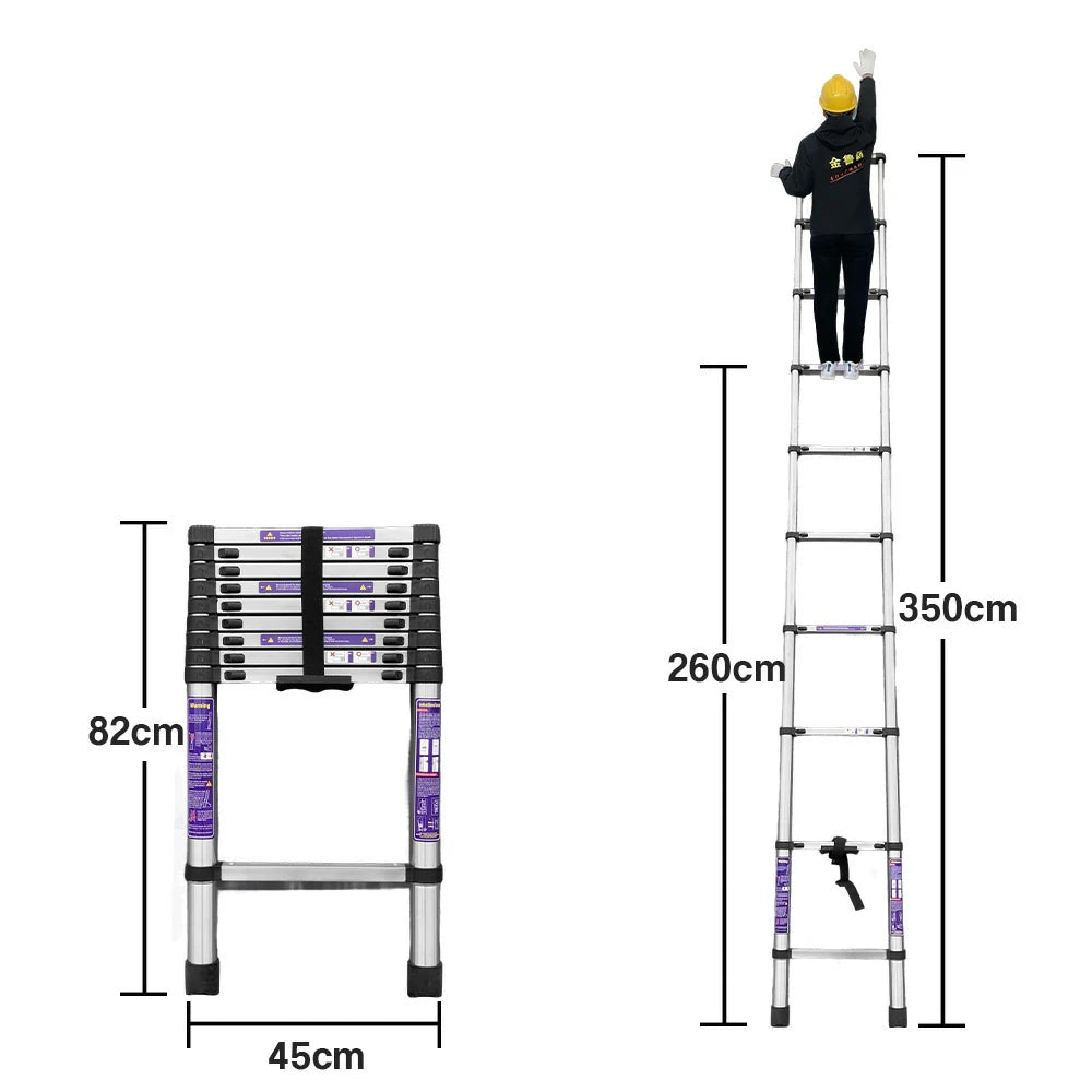 GROVIA Stainless Steel Telescopic Ladder 9/10/11 Step - Anti-Slip Base, Reinforced Frame, Foldable & Portable Design