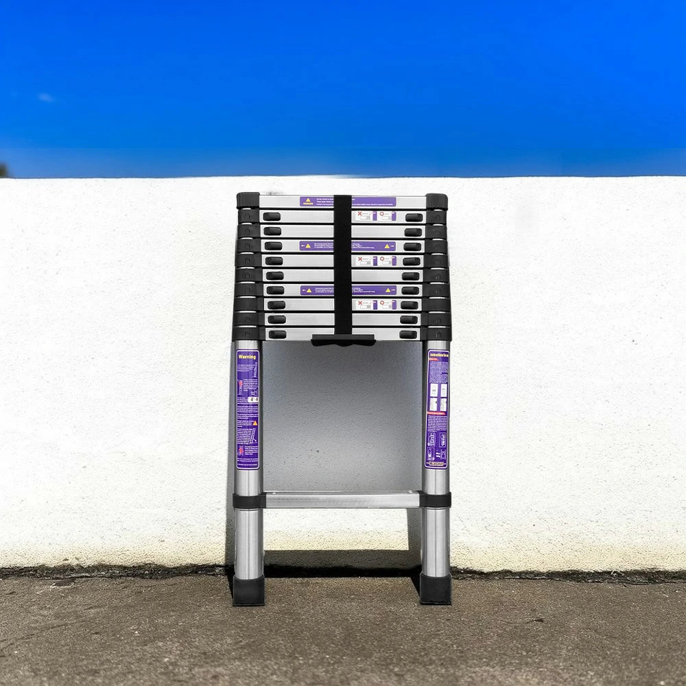 GROVIA Stainless Steel Telescopic Ladder 9/10/11 Step - Anti-Slip Base, Reinforced Frame, Foldable & Portable Design