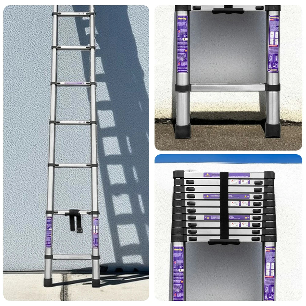GROVIA Stainless Steel Telescopic Ladder 9/10/11 Step - Anti-Slip Base, Reinforced Frame, Foldable & Portable Design
