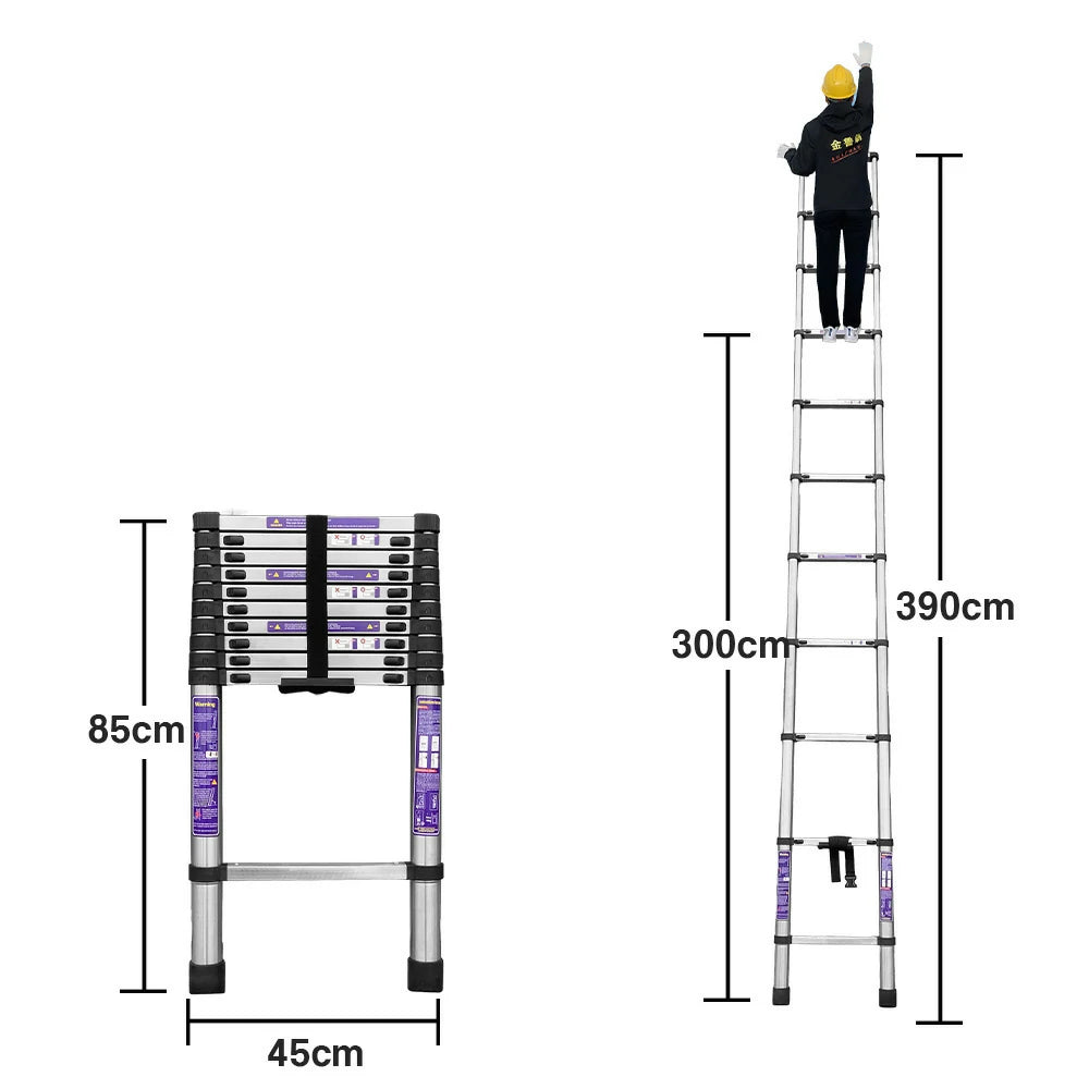GROVIA Stainless Steel Telescopic Ladder 9/10/11 Step - Anti-Slip Base, Reinforced Frame, Foldable & Portable Design