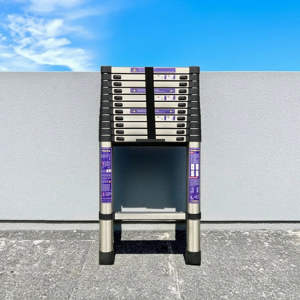 GROVIA Stainless Steel Telescopic Ladder 12/15 Step - Anti-Slip Base, Reinforced Frame, Foldable & Portable Design