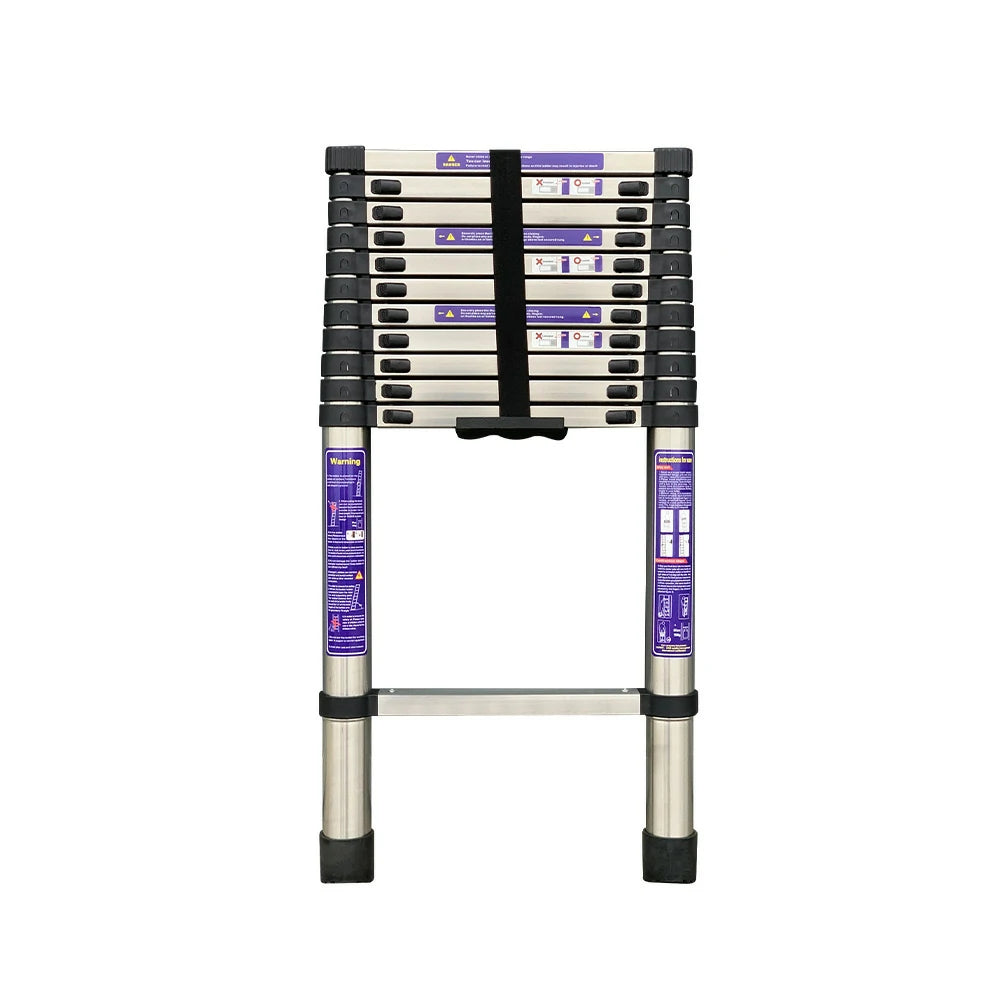 GROVIA Stainless Steel Telescopic Ladder 12/15 Step - Anti-Slip Base, Reinforced Frame, Foldable & Portable Design