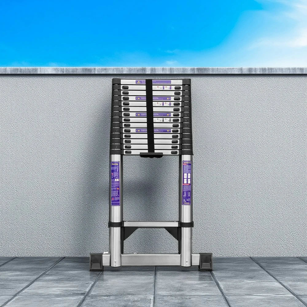 GROVIA Stainless Steel Telescopic Ladder 12/15 Step - Anti-Slip Base, Reinforced Frame, Foldable & Portable Design