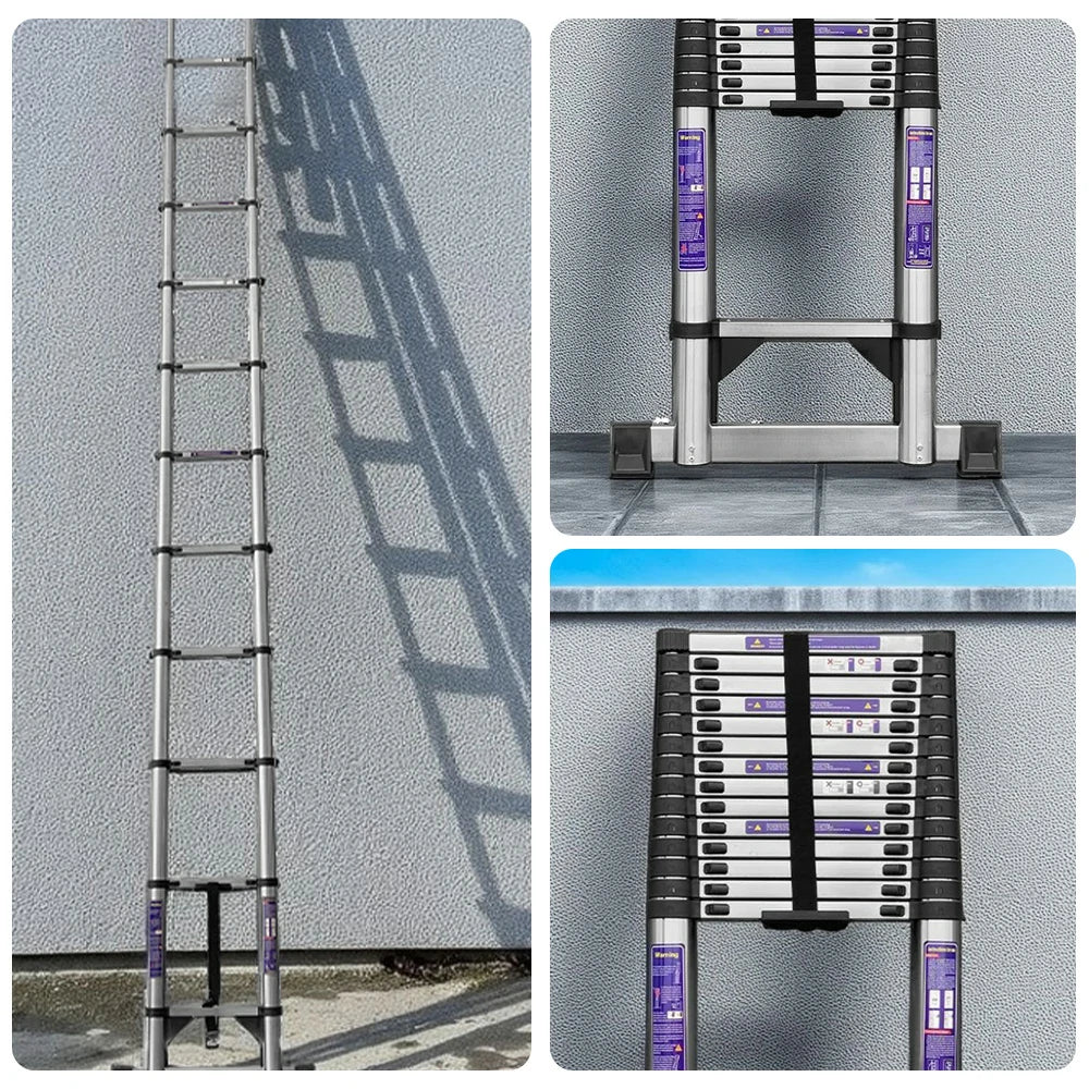 GROVIA Stainless Steel Telescopic Ladder 12/15 Step - Anti-Slip Base, Reinforced Frame, Foldable & Portable Design