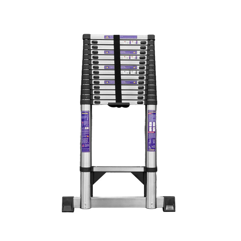 GROVIA Stainless Steel Telescopic Ladder 12/15 Step - Anti-Slip Base, Reinforced Frame, Foldable & Portable Design