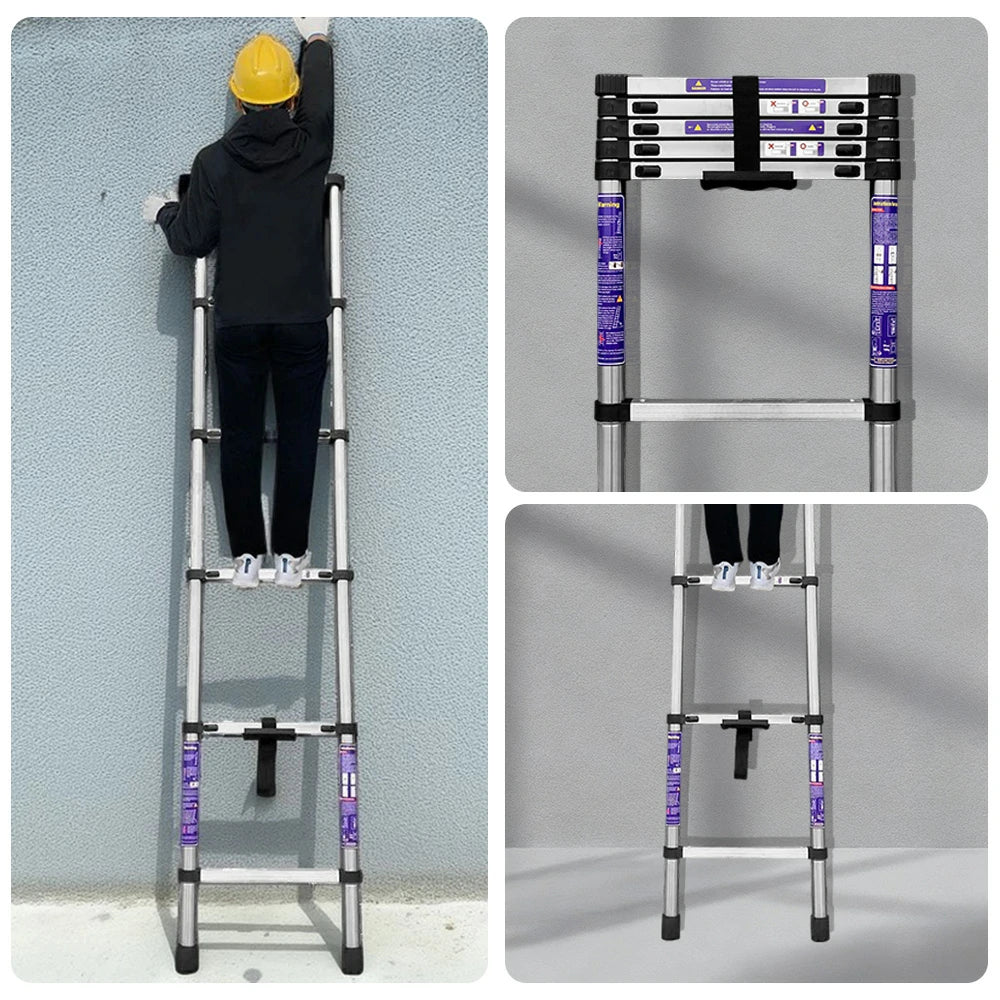 GROVIA Stainless Steel Telescopic Ladder 6/7/8 Step - Anti-Slip Base, Reinforced Frame, Foldable & Portable Design