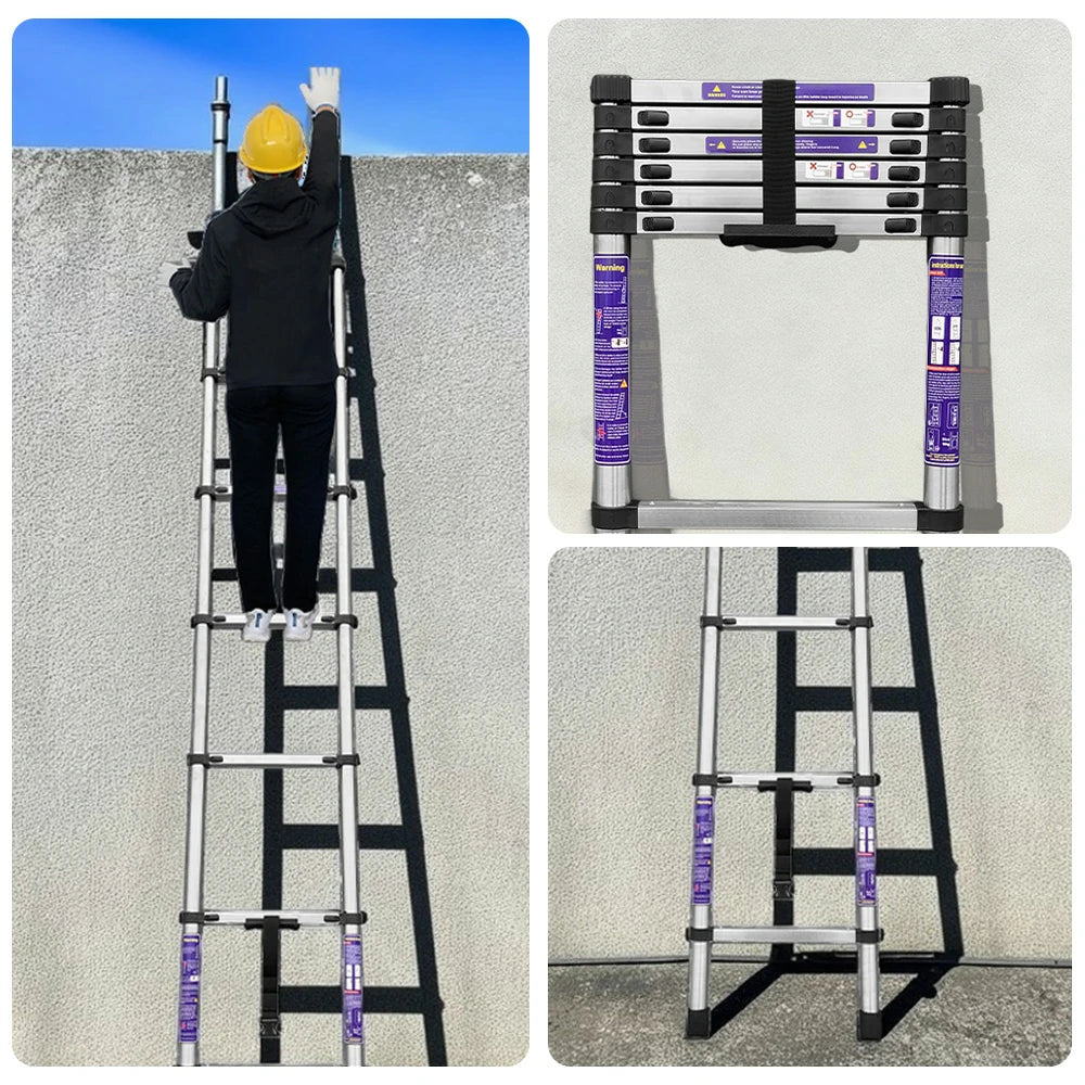 GROVIA Stainless Steel Telescopic Ladder 6/7/8 Step - Anti-Slip Base, Reinforced Frame, Foldable & Portable Design