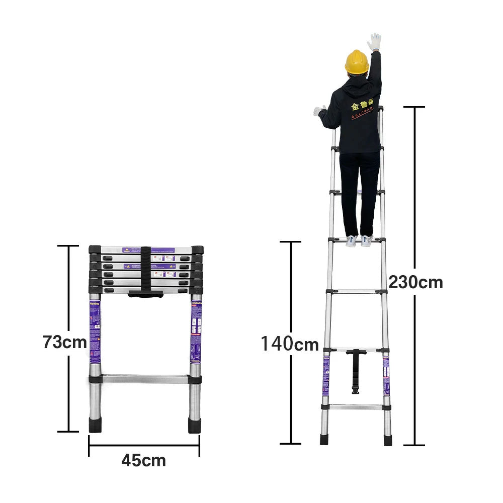 GROVIA Stainless Steel Telescopic Ladder 6/7/8 Step - Anti-Slip Base, Reinforced Frame, Foldable & Portable Design