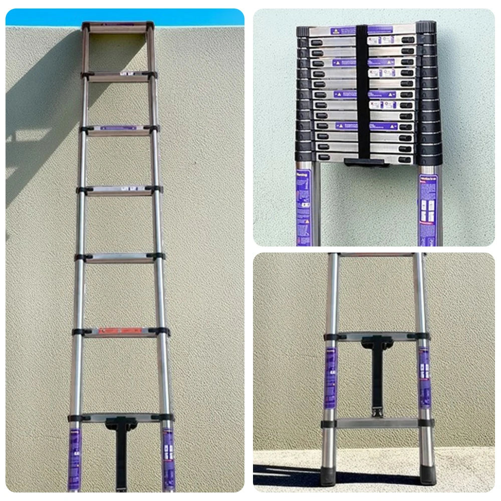 GROVIA Stainless Steel Telescopic Ladder 6/7/8 Step - Anti-Slip Base, Reinforced Frame, Foldable & Portable Design