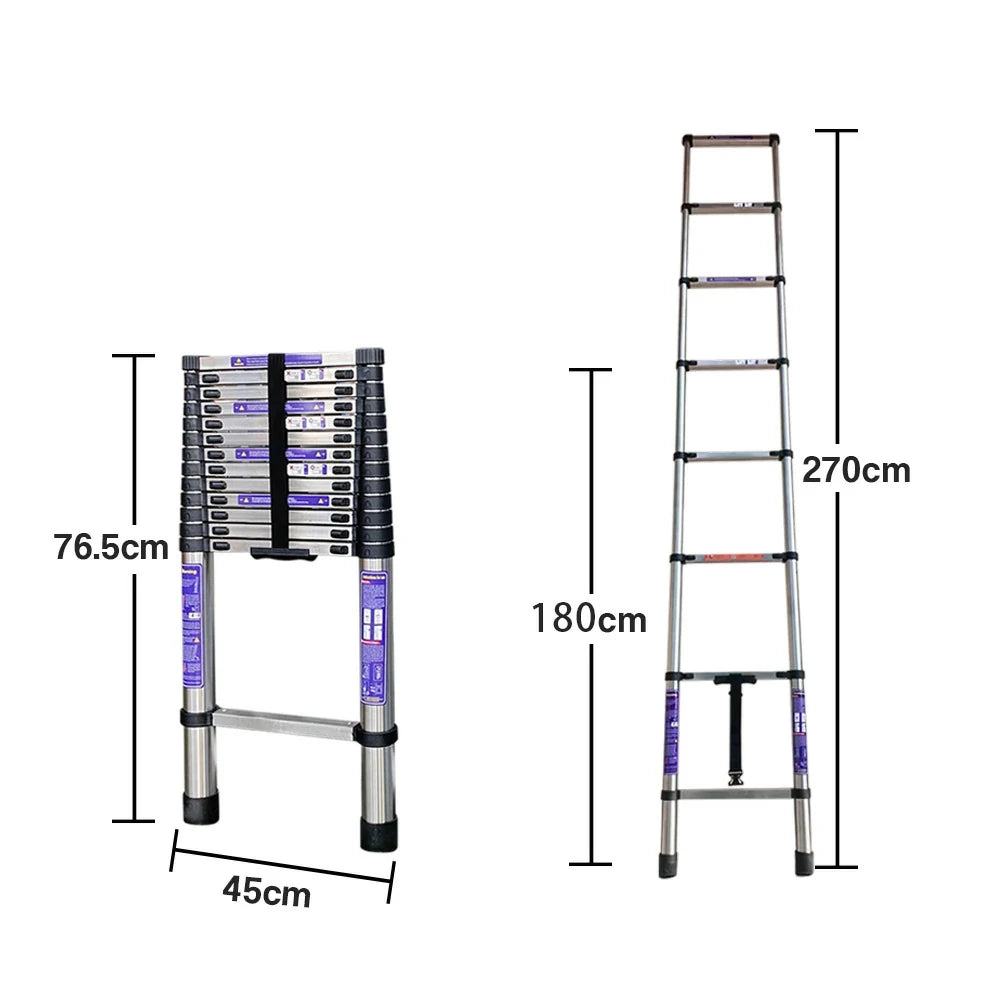 GROVIA Stainless Steel Telescopic Ladder 6/7/8 Step - Anti-Slip Base, Reinforced Frame, Foldable & Portable Design
