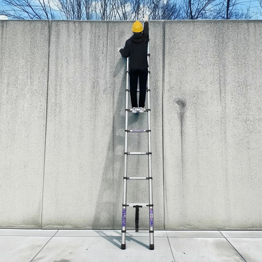 GROVIA Stainless Steel Telescopic Ladder 9/10/11 Step - Anti-Slip Base, Reinforced Frame, Foldable & Portable Design