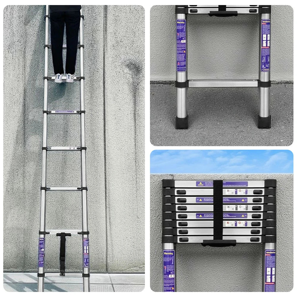 GROVIA Stainless Steel Telescopic Ladder 9/10/11 Step - Anti-Slip Base, Reinforced Frame, Foldable & Portable Design