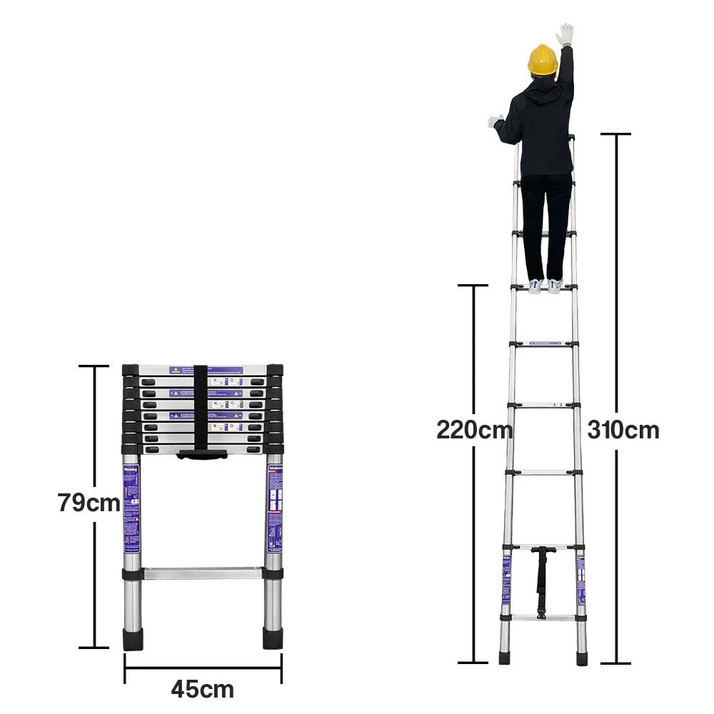 GROVIA Stainless Steel Telescopic Ladder 9/10/11 Step - Anti-Slip Base, Reinforced Frame, Foldable & Portable Design