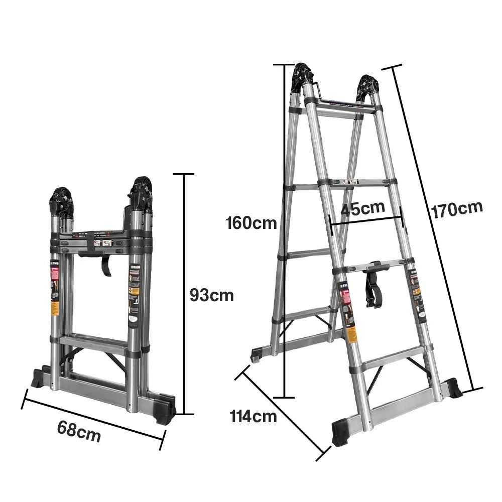 GROVIA Stainless Steel Multi-Purpose Joint Ladder 4/5/8 Step - Anti-Slip Design, Foldable & Heavy-Duty Frame