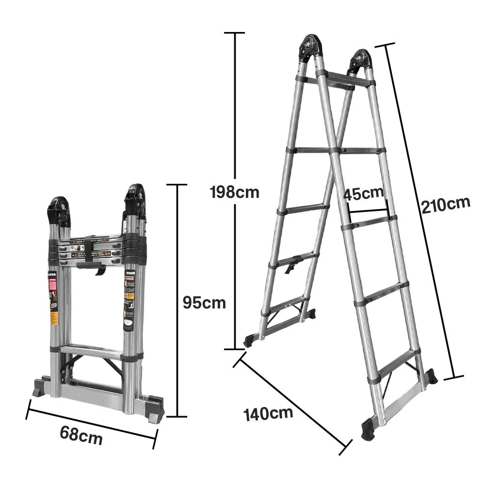 GROVIA Stainless Steel Multi-Purpose Joint Ladder 4/5/8 Step - Anti-Slip Design, Foldable & Heavy-Duty Frame