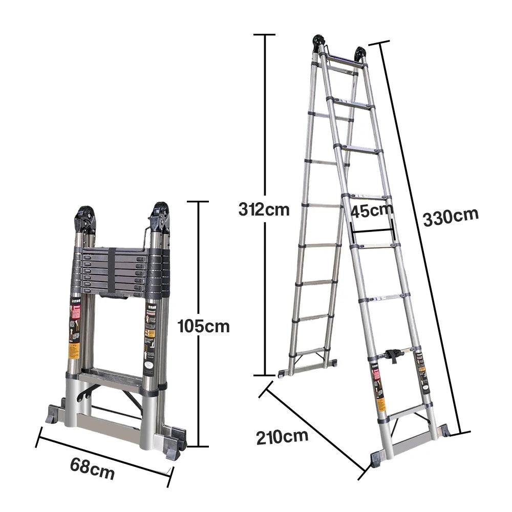 GROVIA Stainless Steel Multi-Purpose Joint Ladder 4/5/8 Step - Anti-Slip Design, Foldable & Heavy-Duty Frame