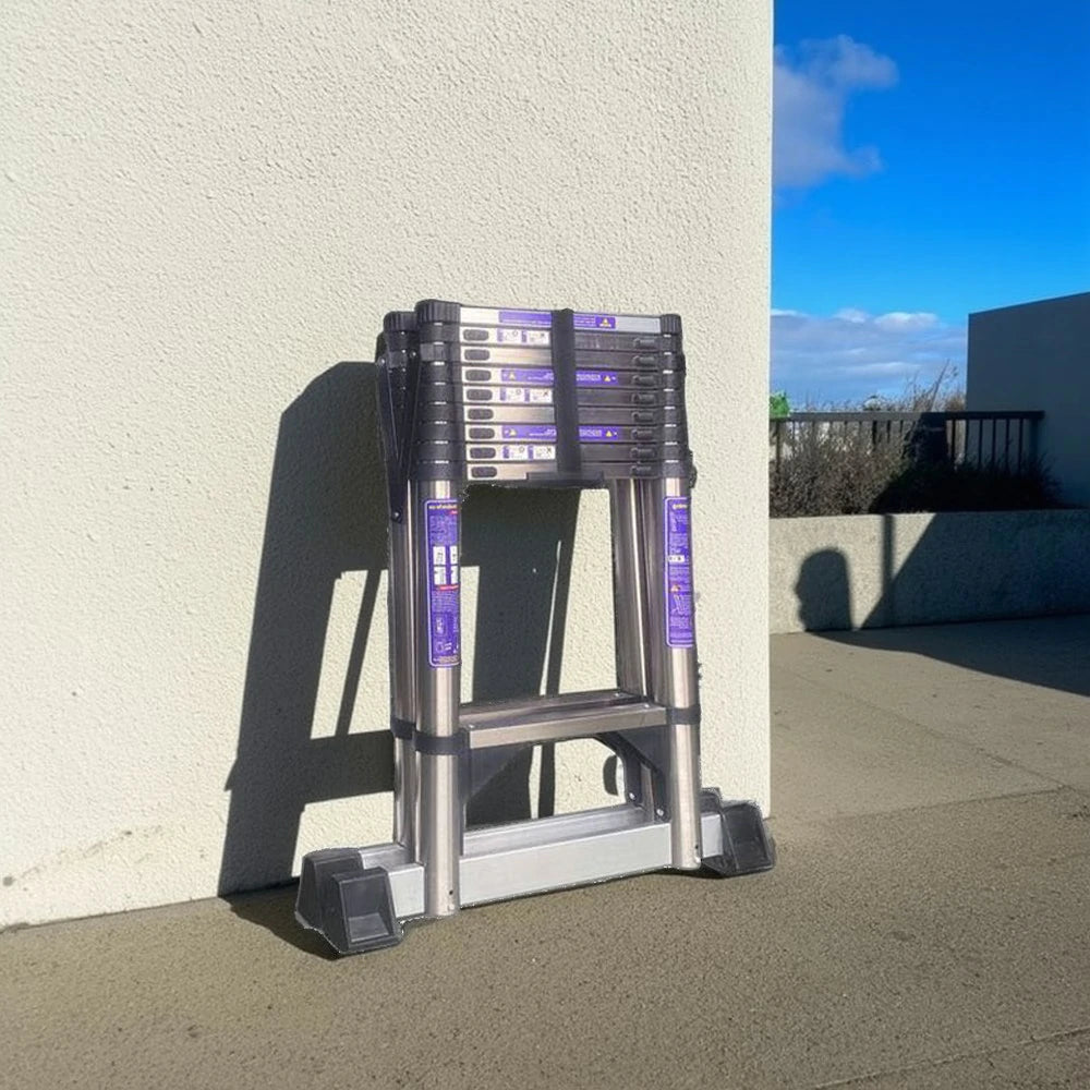 GROVIA Stainless Steel A-Frame Telescopic Ladder 7/10 Step - Heavy-Duty, Anti-Slip, Foldable & Space-Saving Design