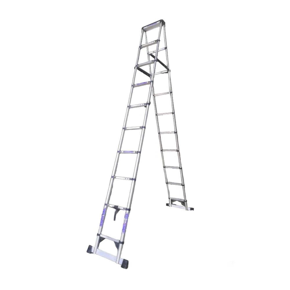 GROVIA Stainless Steel A-Frame Telescopic Ladder 7/10 Step - Heavy-Duty, Anti-Slip, Foldable & Space-Saving Design
