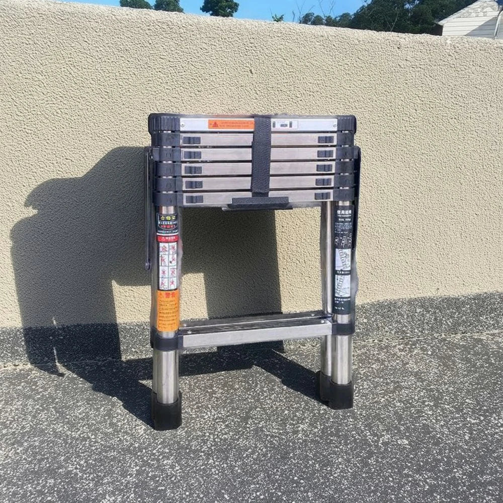 GROVIA Stainless Steel A-Frame Telescopic Ladder 7/10 Step - Heavy-Duty, Anti-Slip, Foldable & Space-Saving Design