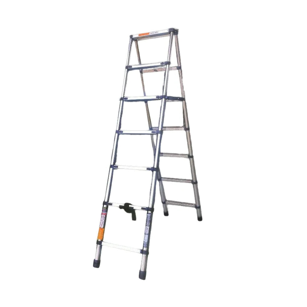 GROVIA Stainless Steel A-Frame Telescopic Ladder 7/10 Step - Heavy-Duty, Anti-Slip, Foldable & Space-Saving Design