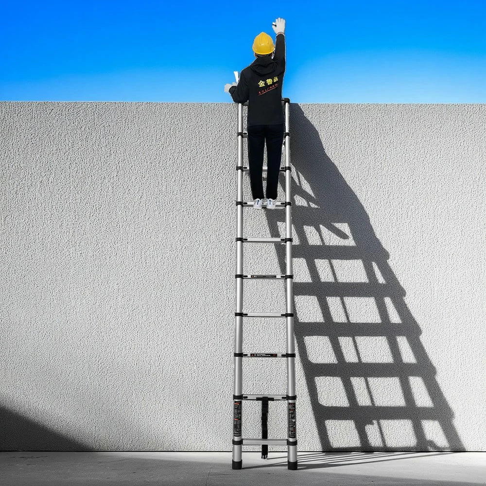 GROVIA Aluminium Telescopic Ladder 10/11 Step - Lightweight, Anti-Slip Base, Foldable & Space-Saving Design