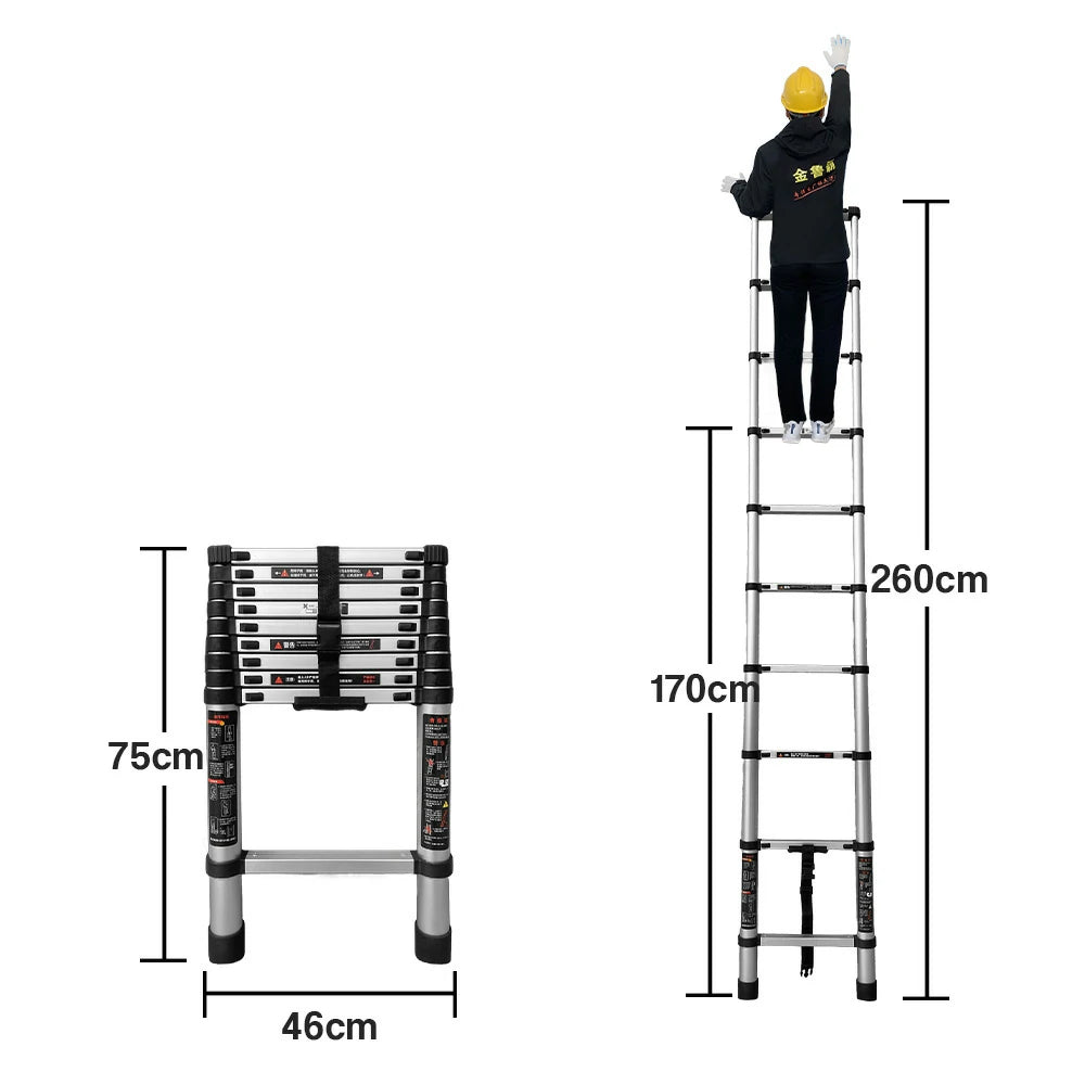 GROVIA Aluminium Telescopic Ladder 10/11 Step - Lightweight, Anti-Slip Base, Foldable & Space-Saving Design